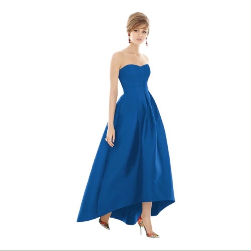 Alfred Sung Strapless Sweetheart High-Low Gown - Newport Blue